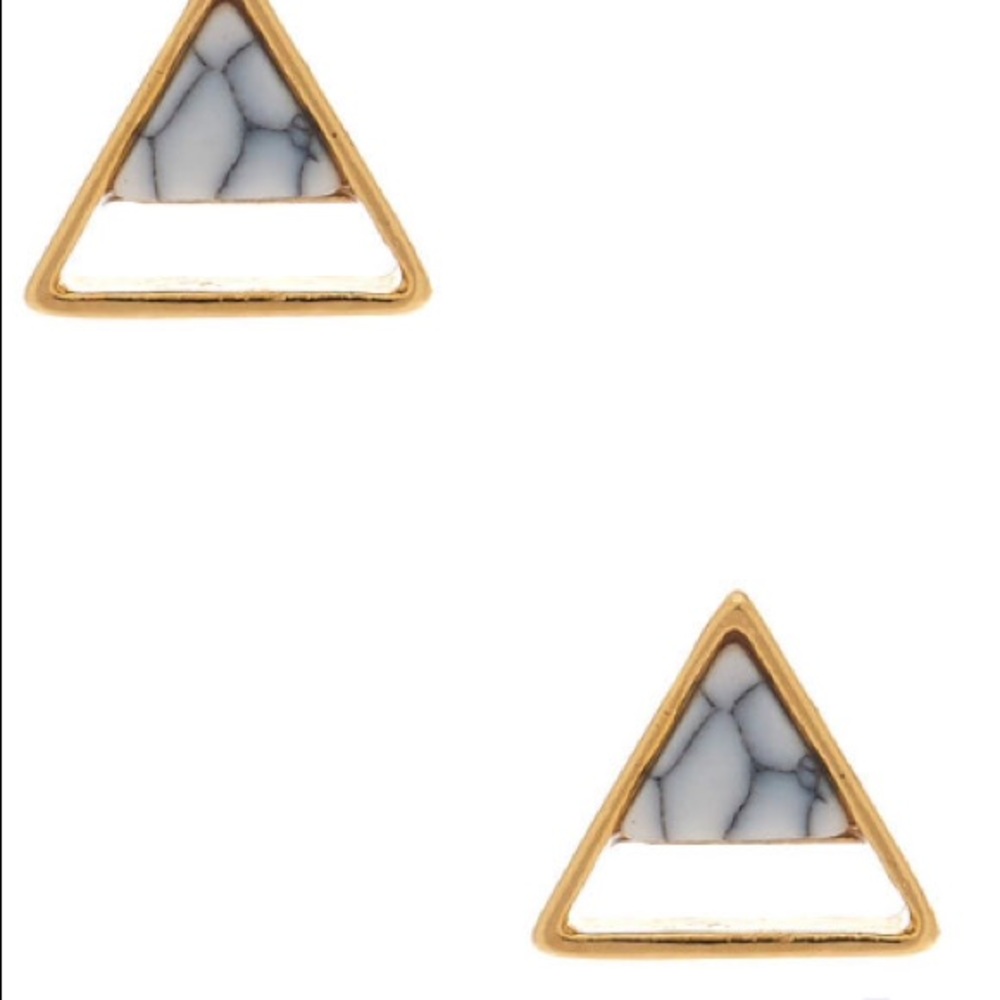 Gold Plated Marbled Triangle Stud Earrings